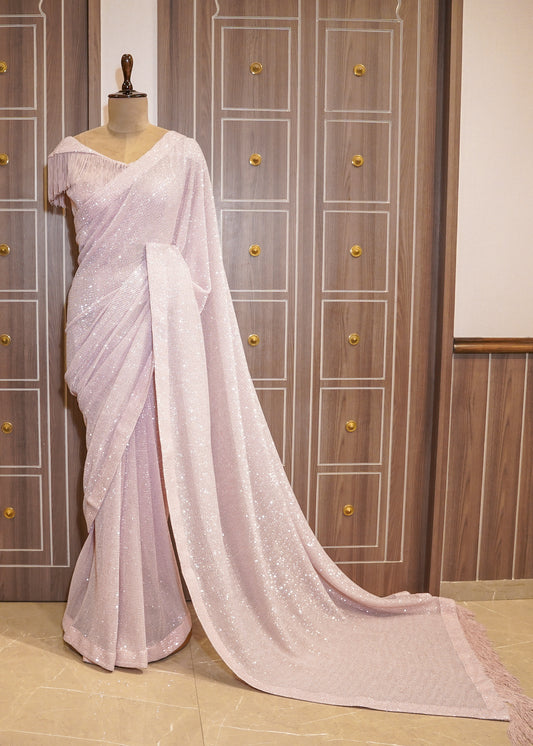 Pink Sequence Saree with Stitched Blouse