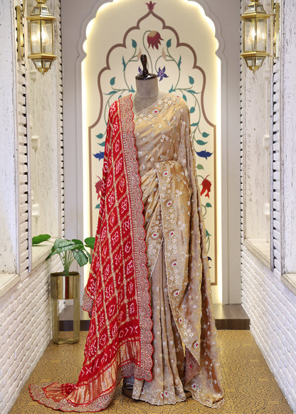 Red Bandhani Long Bridal Dupatta with Heavy Border