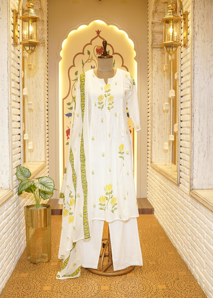 Laavi White Paisley Stitched Suit Set