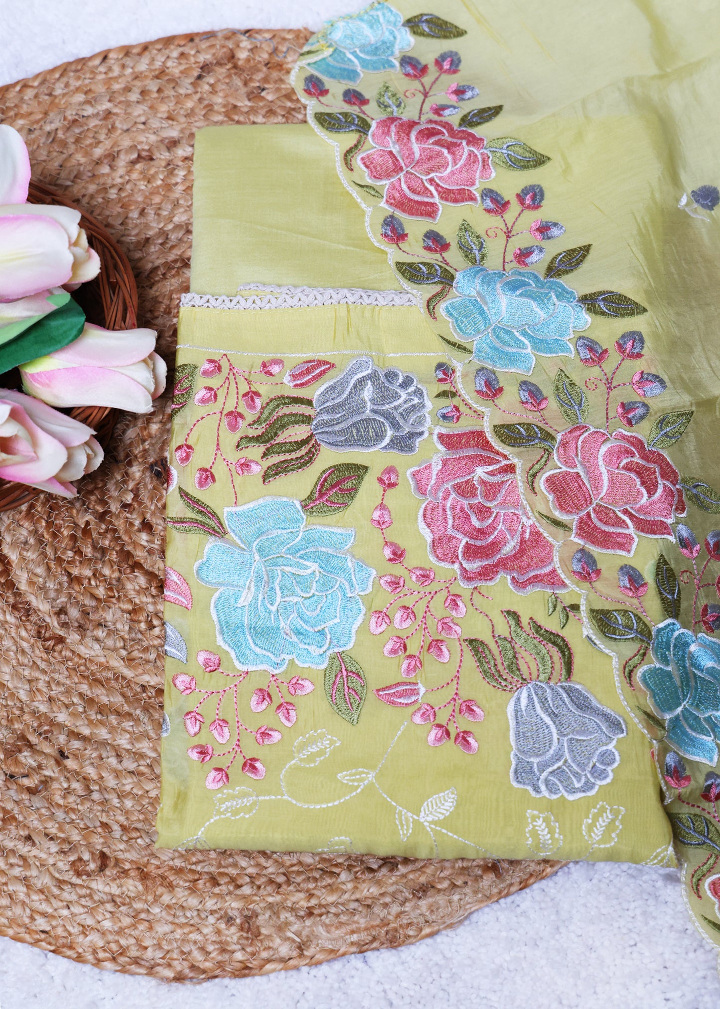 Lilya Yellow Floral Unstitched Suit Set