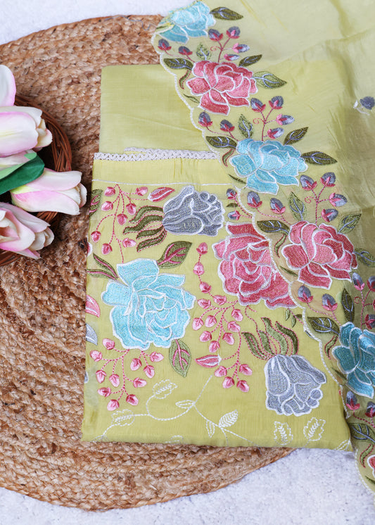 Lilya Yellow Floral Unstitched Suit Set
