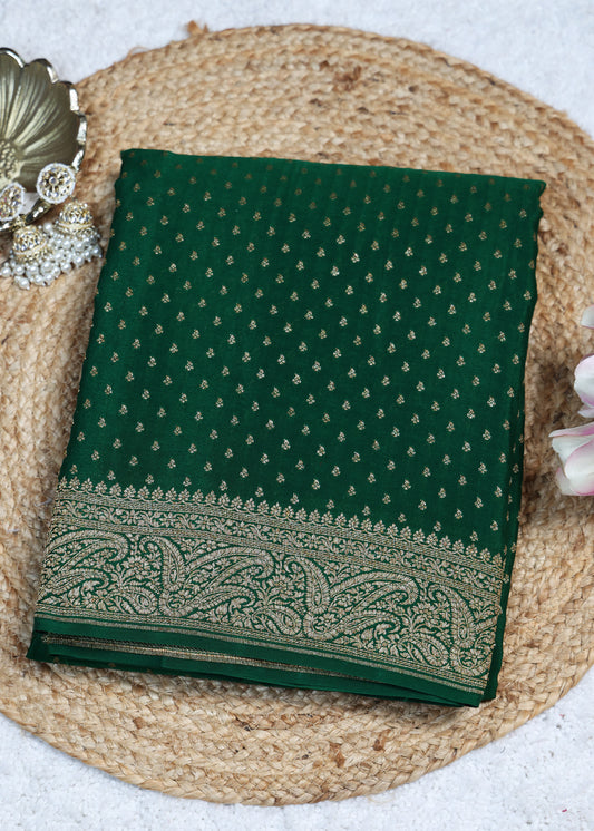 Tarini Green Banarasi Pure Crepe Saree with Unstitched Blouse
