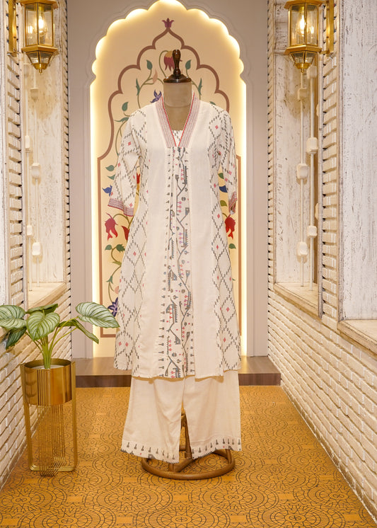 Ivory Cotton Printed Co-ord Set with Pockets
