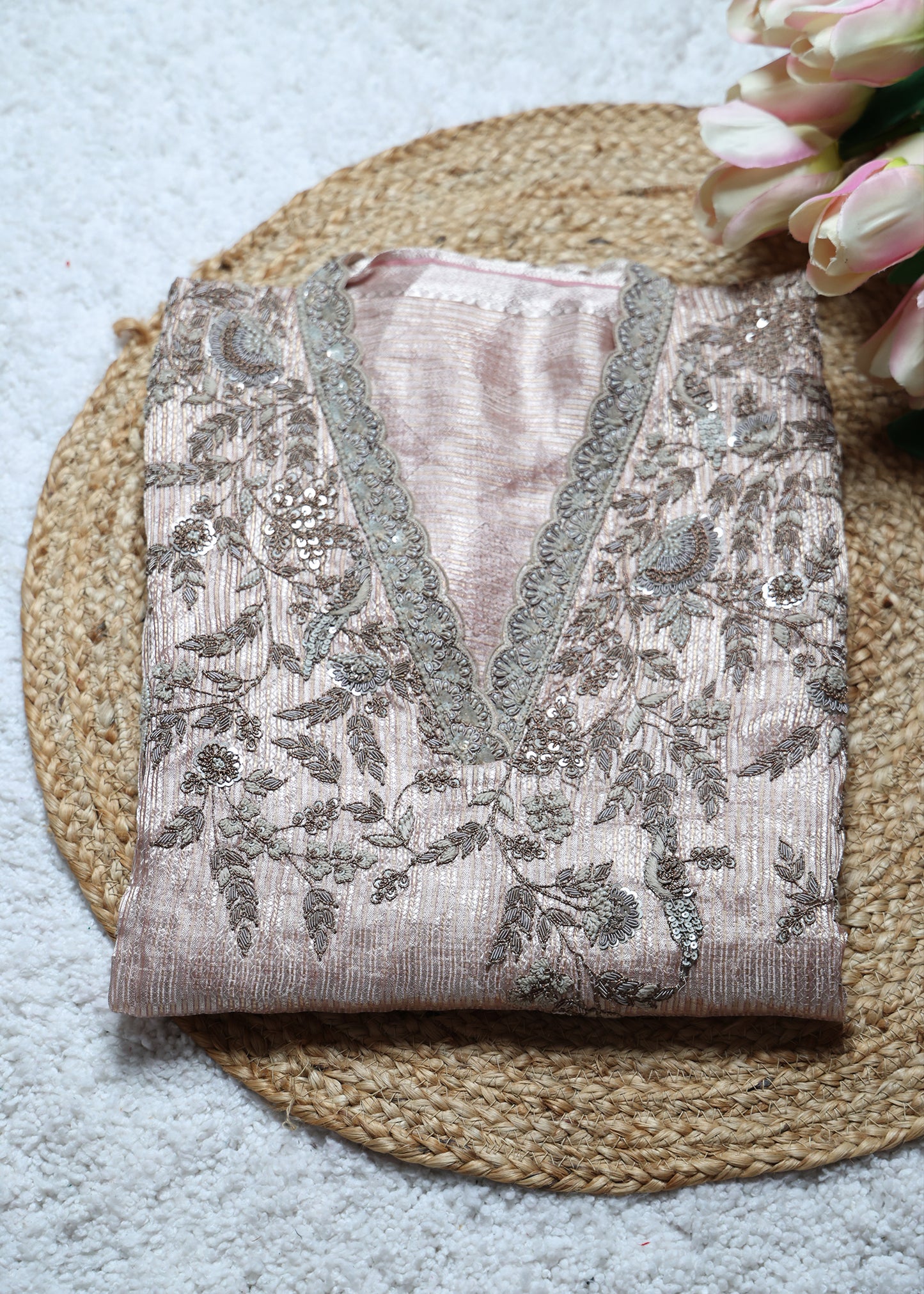 Harman Pastel Zari Handcrafted Tissue Unstitched Suit Set