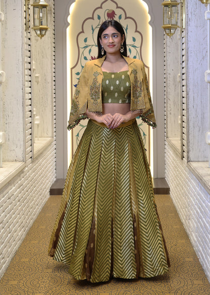 Alina Green Short Jacket Style Lehenga