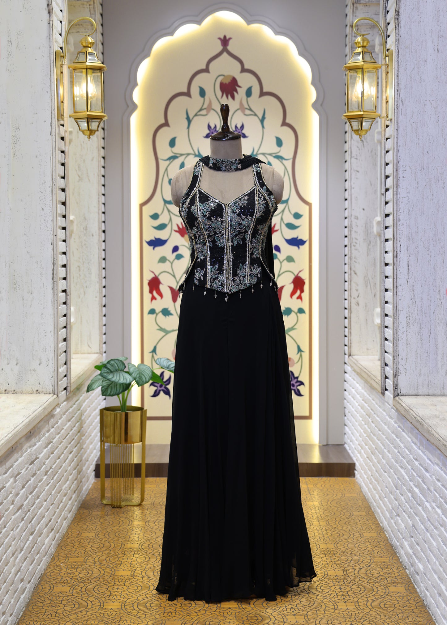 Vaani Black Sharara Corset Top Set