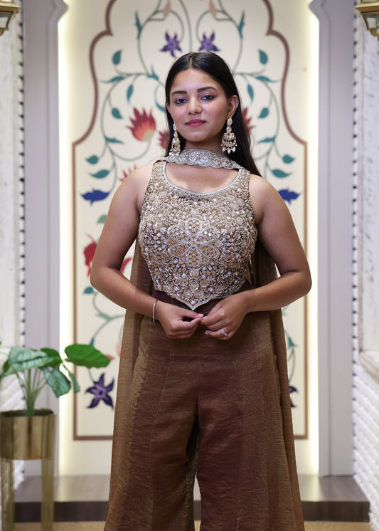 Gehna Crop Top with Palazzo Pants & Choker Dupatta Set