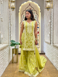 Nyra Neon Green Slit Palazzo Pants Stitched Suit Set
