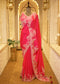 Pink Chinon Thread Embroidered Saree with Stitched Blouse