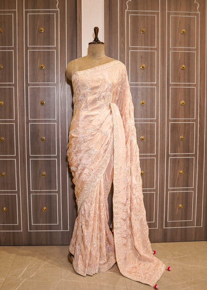 Pink Hand Embroidered Gota Pati Saree with Unstitched Rani Blouse