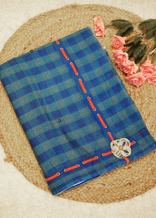 Neelkamal Navy Blue Cotton Saree with Unstitched Blouse
