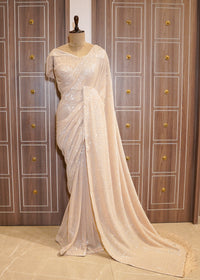 Light Golden Sequence Saree with Stitched Blouse