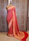 Red Khadi Georgette Saree with Zardozi Embroidery