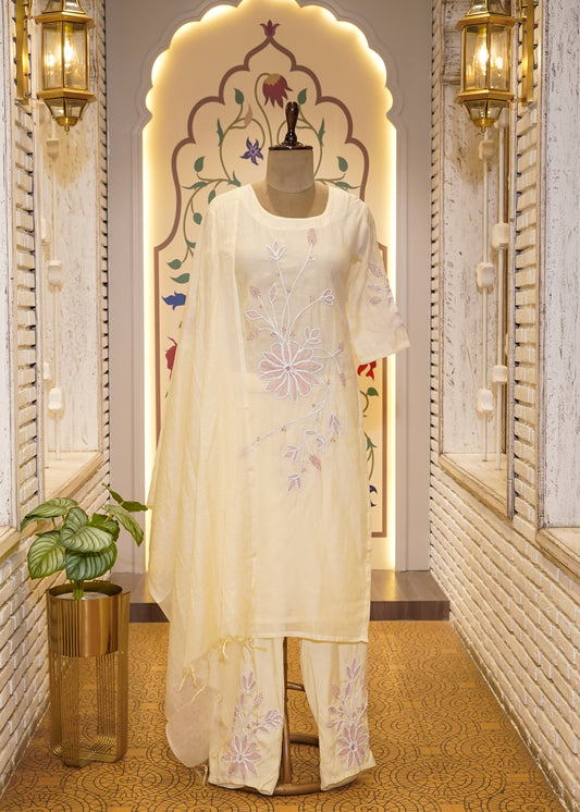 Light Yellow Cotton 3 pc Kurti Set