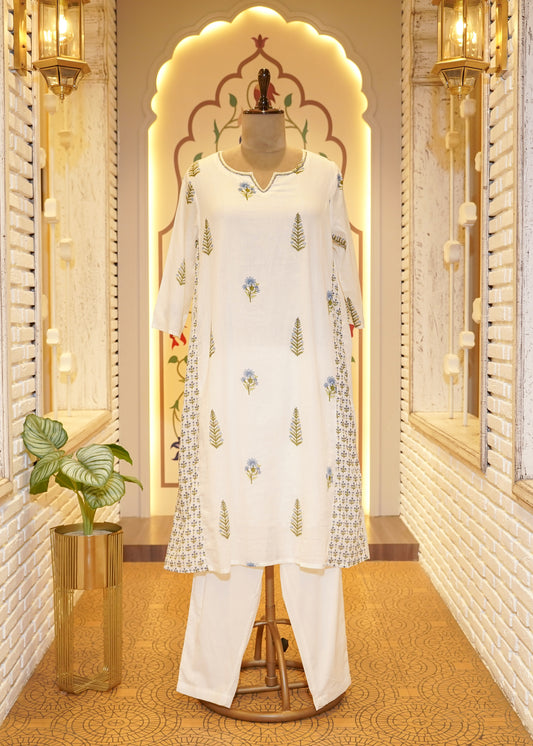 Inayat White Paisley Stitched Suit Set