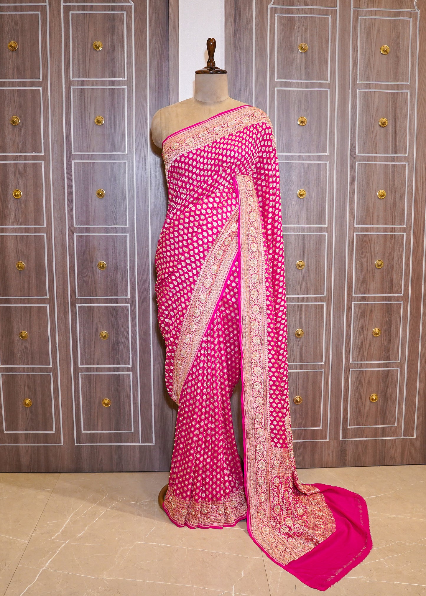 Rani Khadi Georgette Saree with Zardozi Embroidery