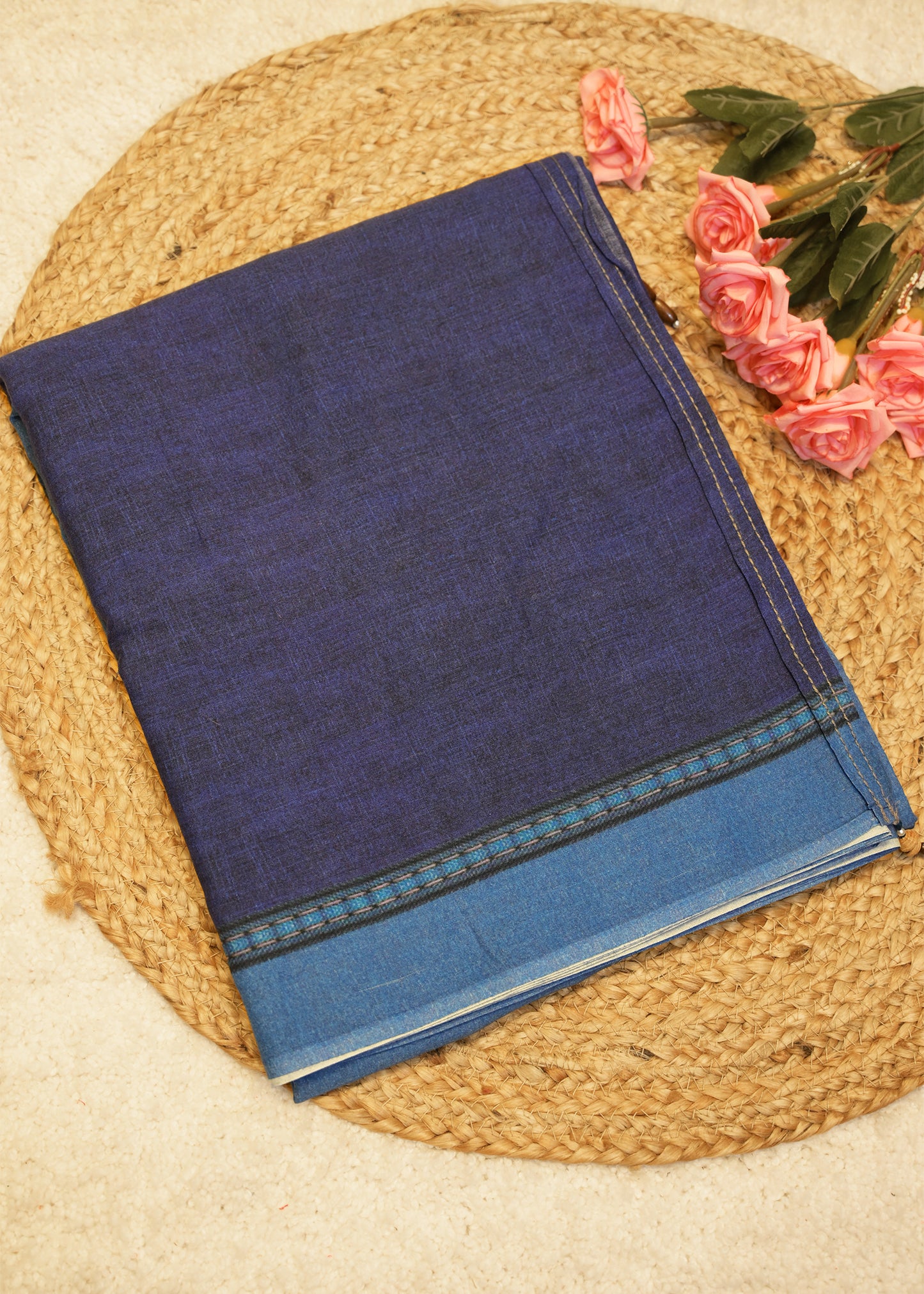Zeeya Navy Blue Cotton Saree with Unstitched Blouse