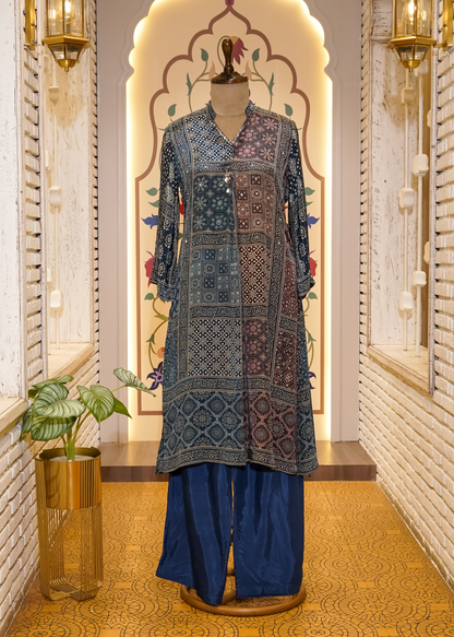 Blue Ajrak Printed Muslin Co-ord Set