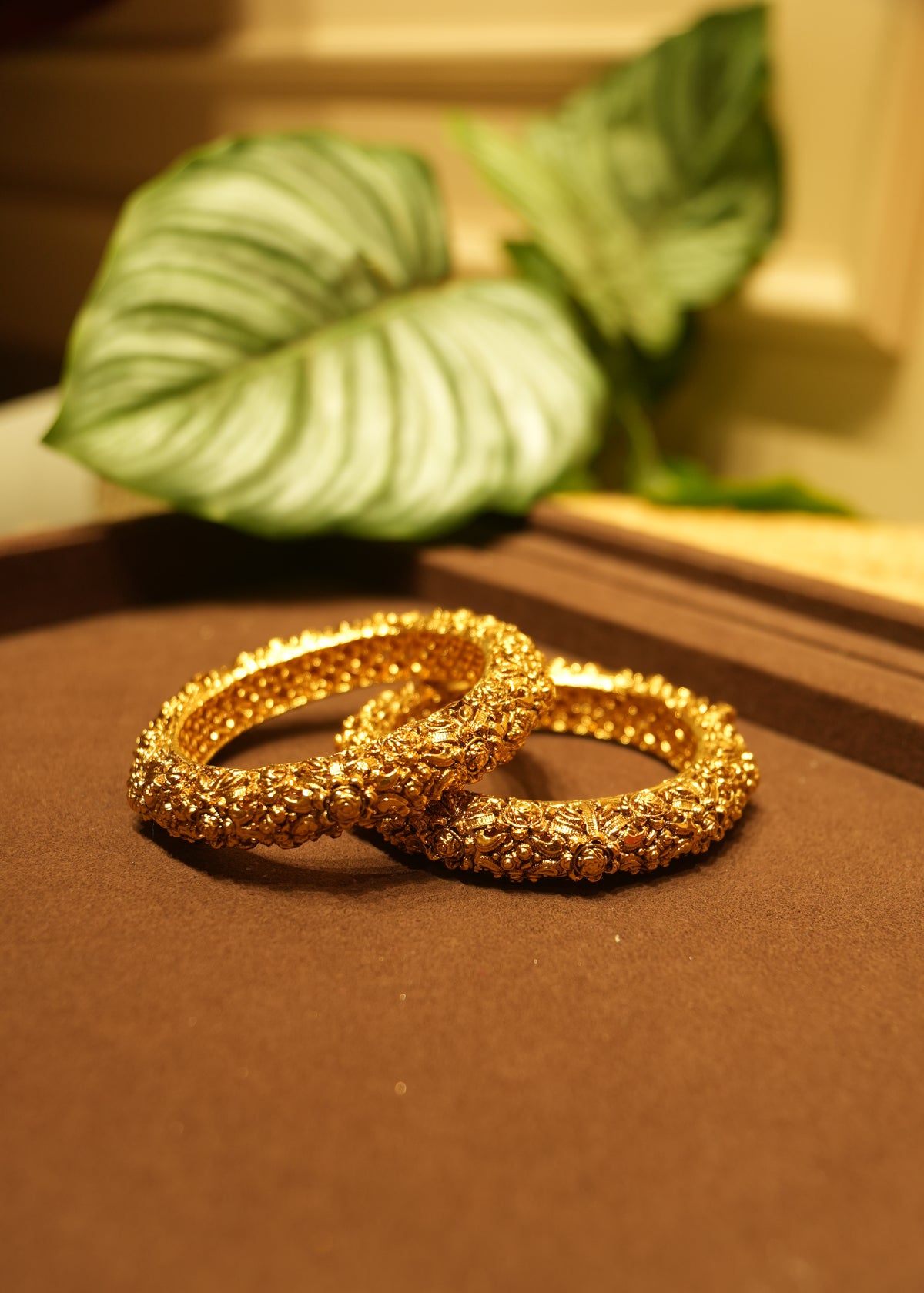 Bahar Sculptural Floral Nakashi Gold Kada Bangle Pair