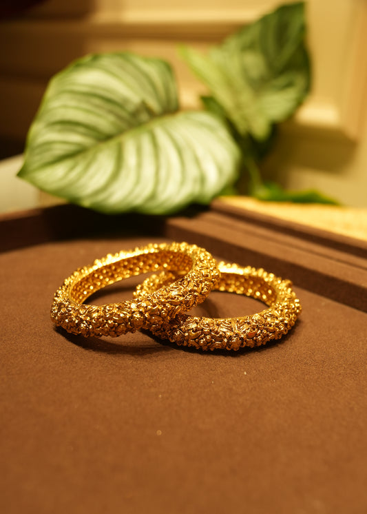Bahar Sculptural Floral Nakashi Gold Kada Bangle Pair