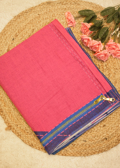 Yami Navy Blue Cotton Saree with Unstitched Blouse