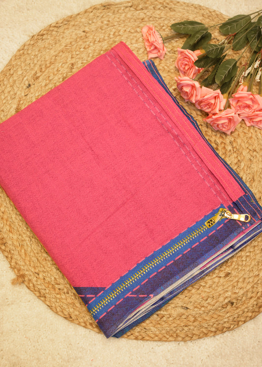 Yami Navy Blue Cotton Saree with Unstitched Blouse