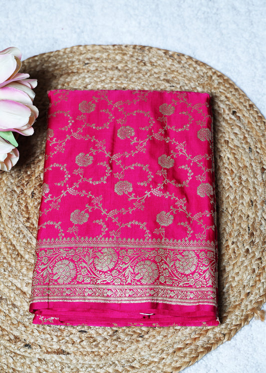 Pure Banarasi Pink Saree with Unstitched Blouse