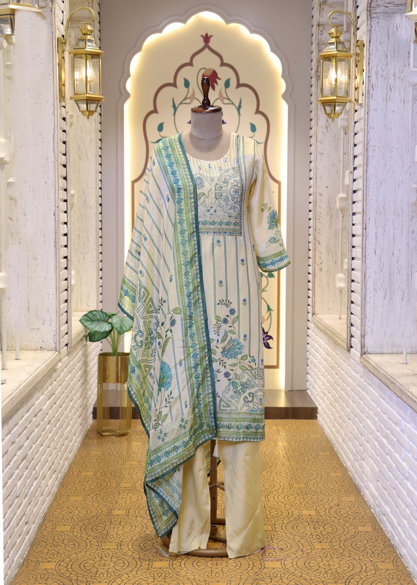 Kukum Green Straight Stitched Suit Set