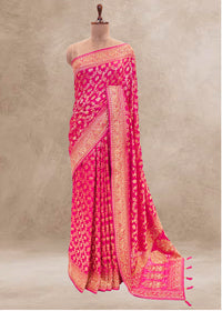 Rani Hand Embroidered Dola Silk Saree with Elephant Motifs and Unstitched Blouse