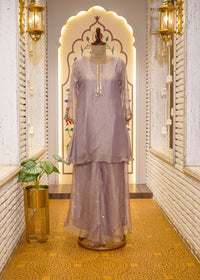 Lavender Tissue Hand Embellished Short Shirt & Sharara Co-ord Set