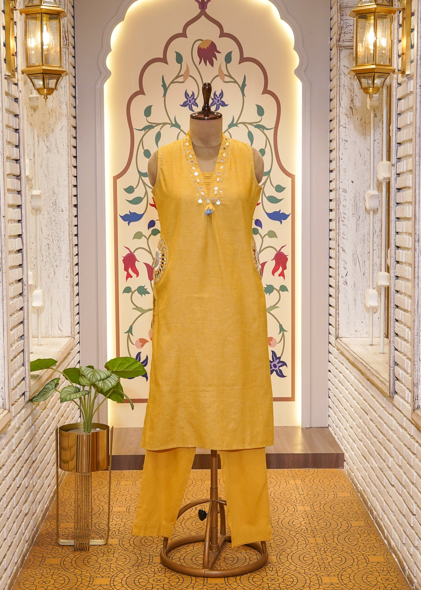 Mustard Yellow Cotton Cut Sleeves Co-ord Set
