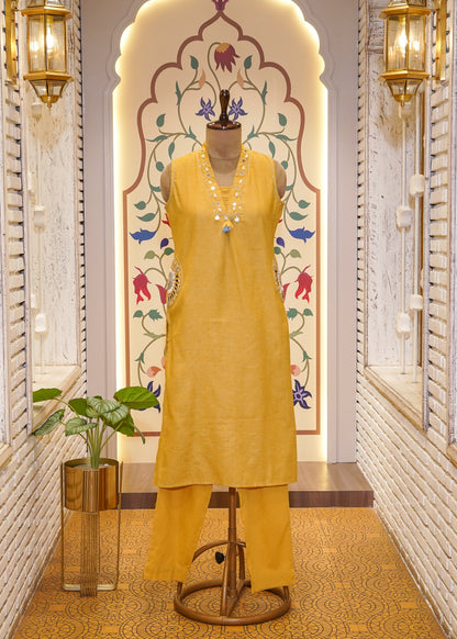 Mustard Yellow Cotton Cut Sleeves Co-ord Set