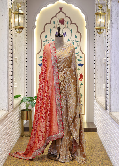 Red Garchola Heavy Border Long Bridal Dupatta