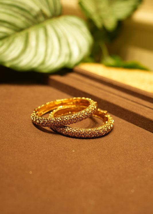 Zohra Carved Floral Gold Kada Bangle Pair