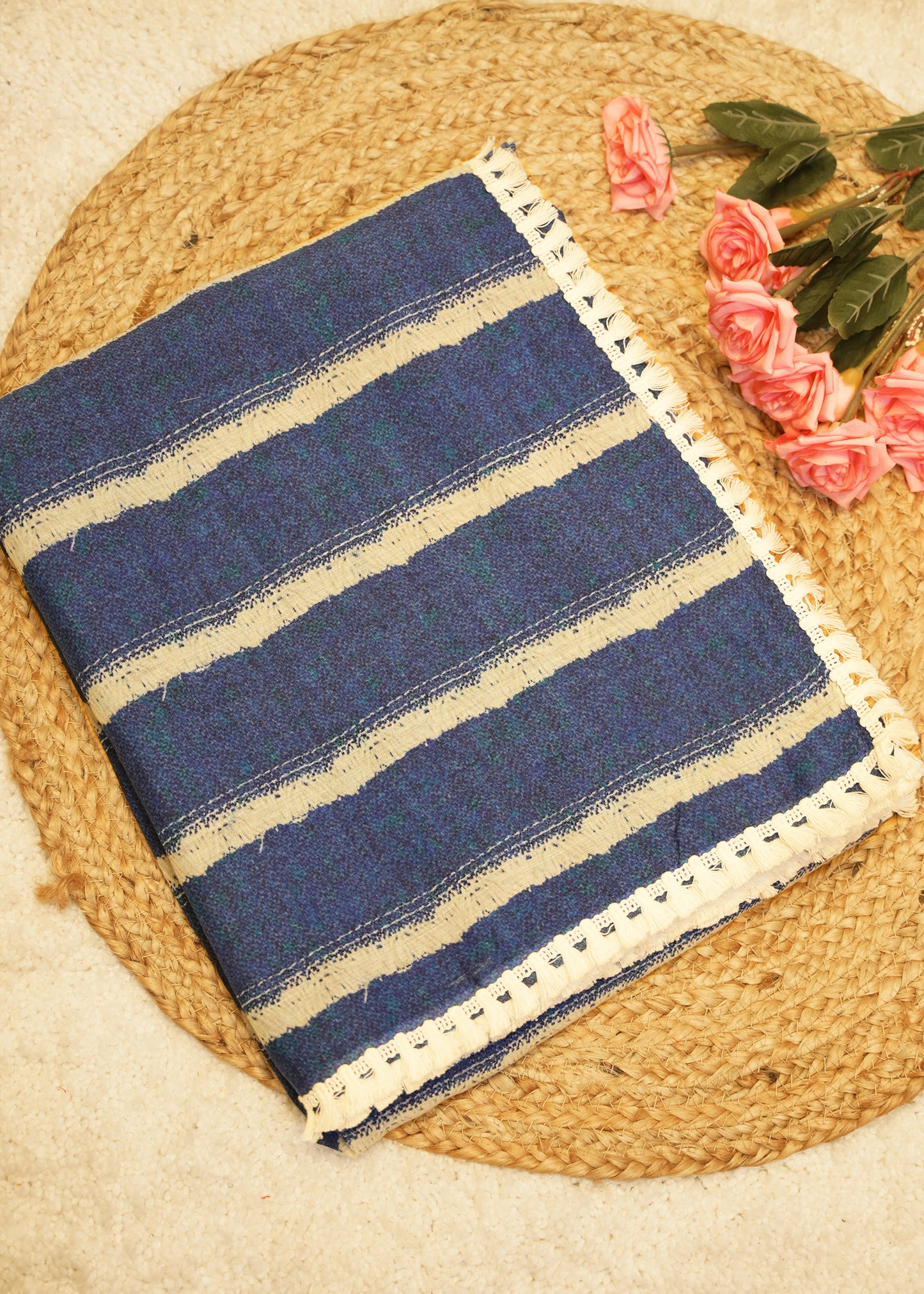 Utsa Navy Blue Cotton Saree with Unstitched Blouse