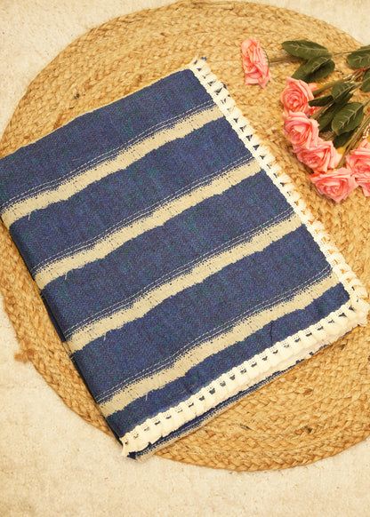Utsa Navy Blue Cotton Saree with Unstitched Blouse