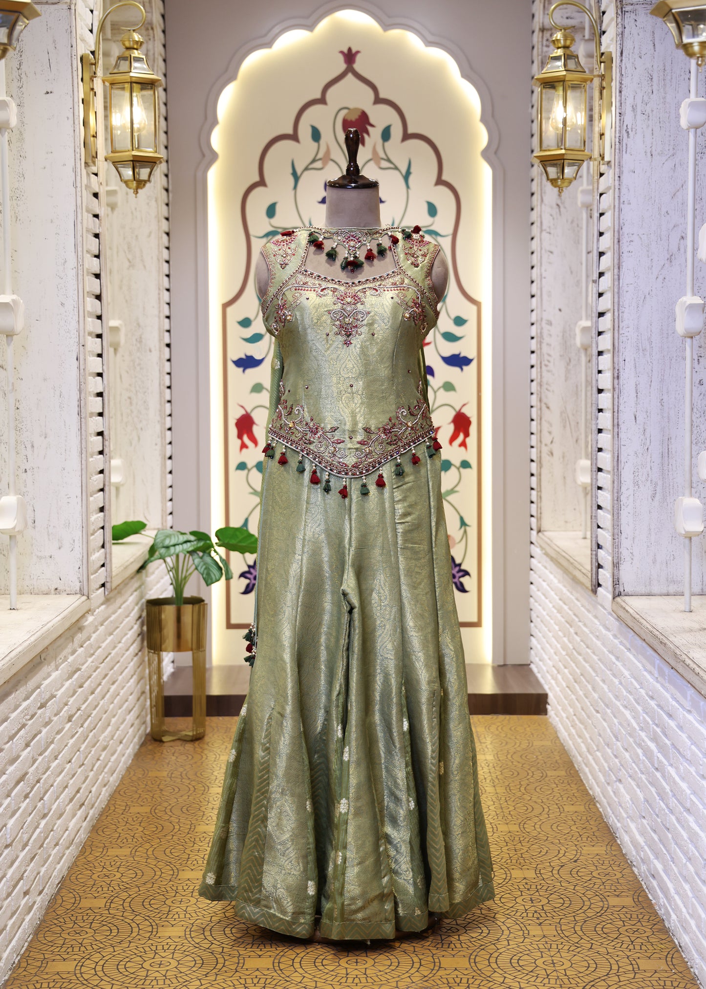 Mihika Green Banarasi Sharara Set with Dupatta