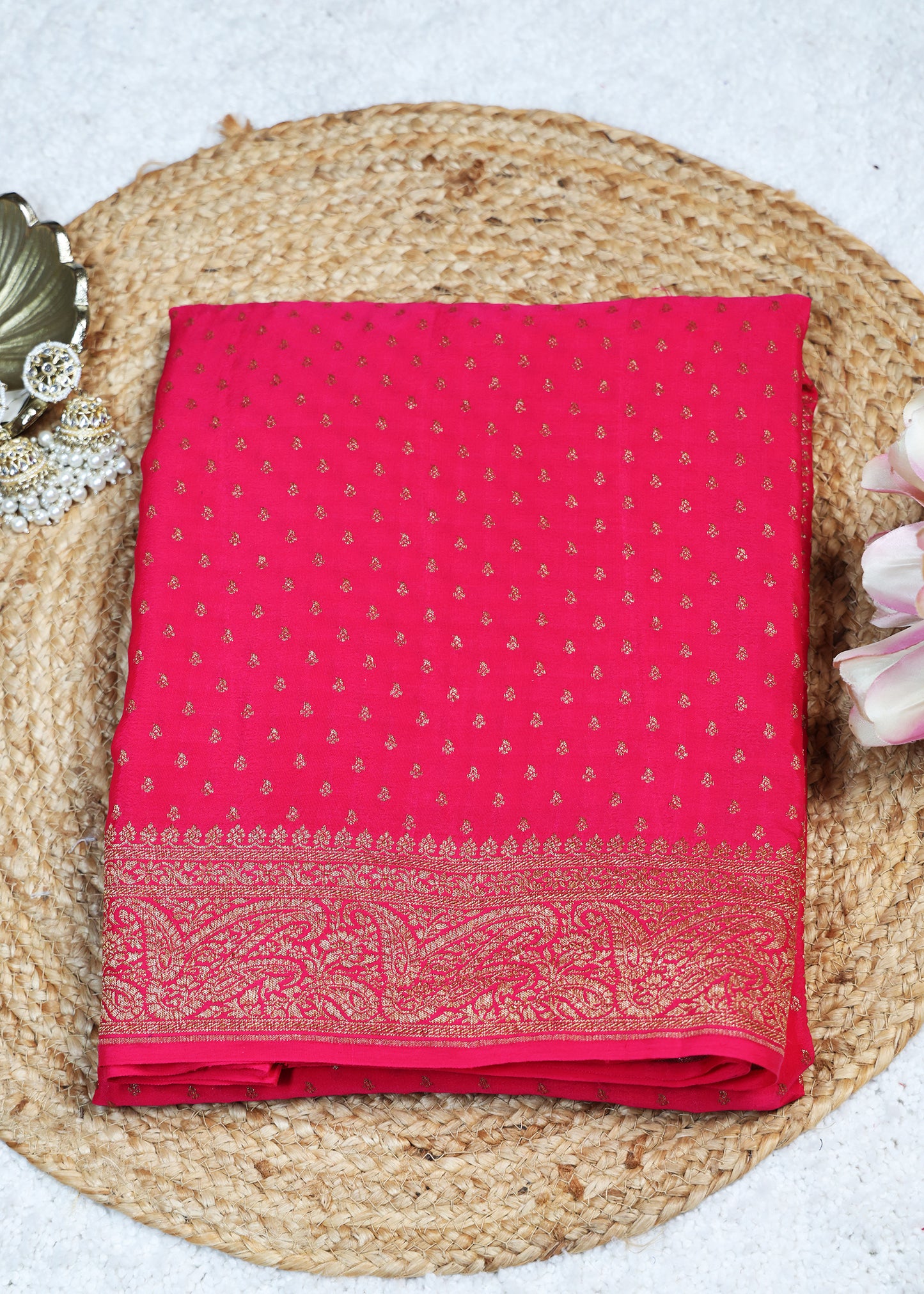 Tarini Pink Banarasi Pure Crepe Saree with Unstitched Blouse