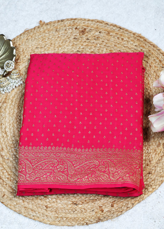 Tarini Pink Banarasi Pure Crepe Saree with Unstitched Blouse