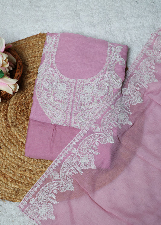 Pranika Pink & White Unstitched Suit Set