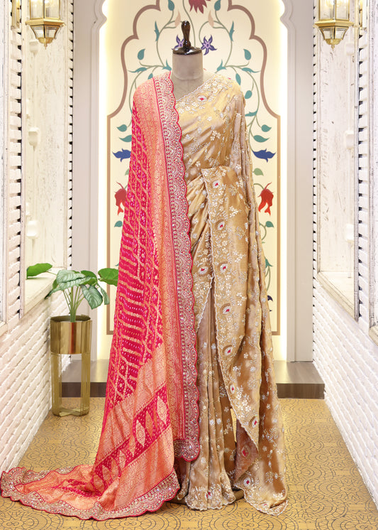 Pink Garchola Heavy Border Long Bridal Dupatta