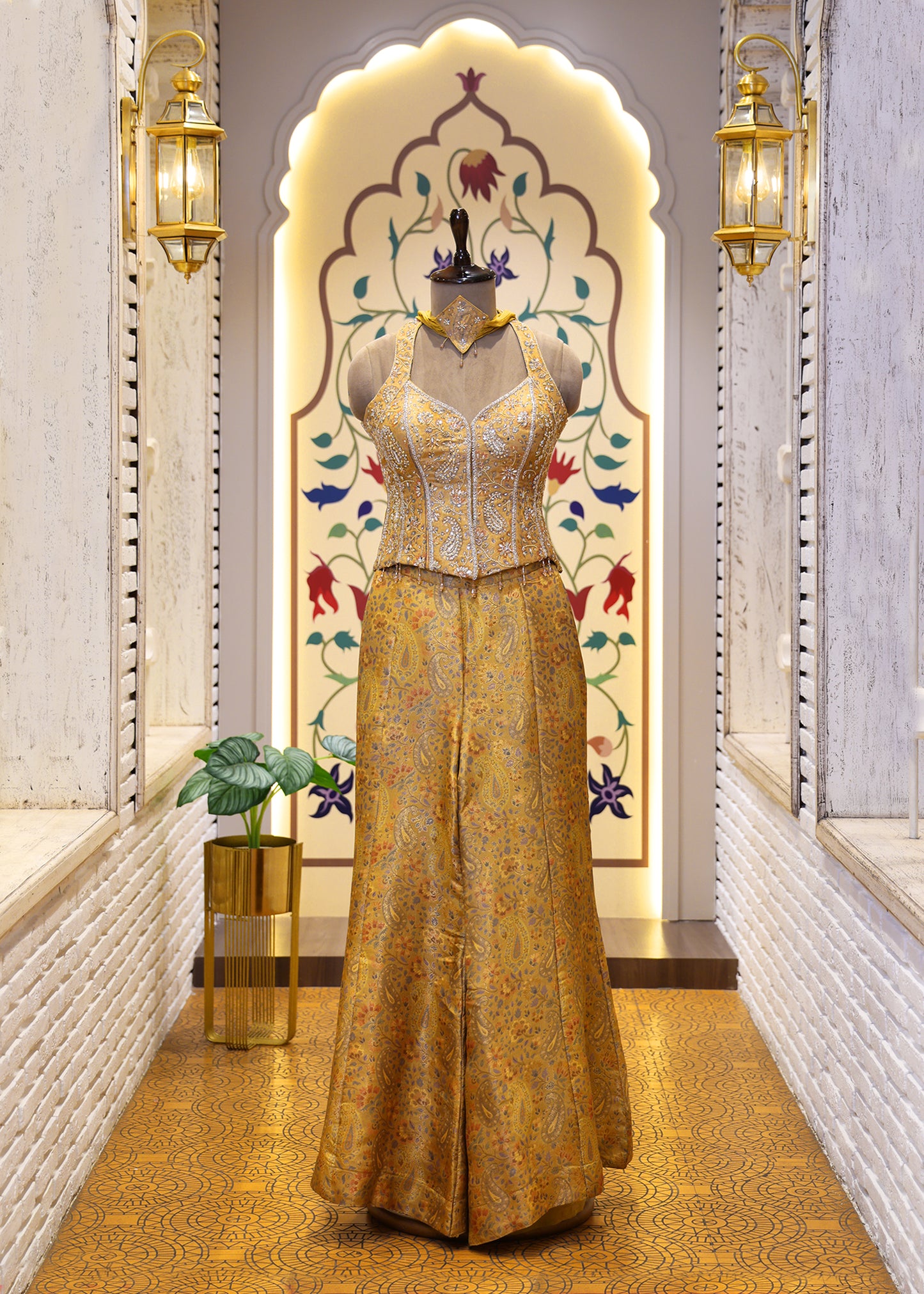 Saiyaara Yellow Banarasi Sharara Corset Top Set