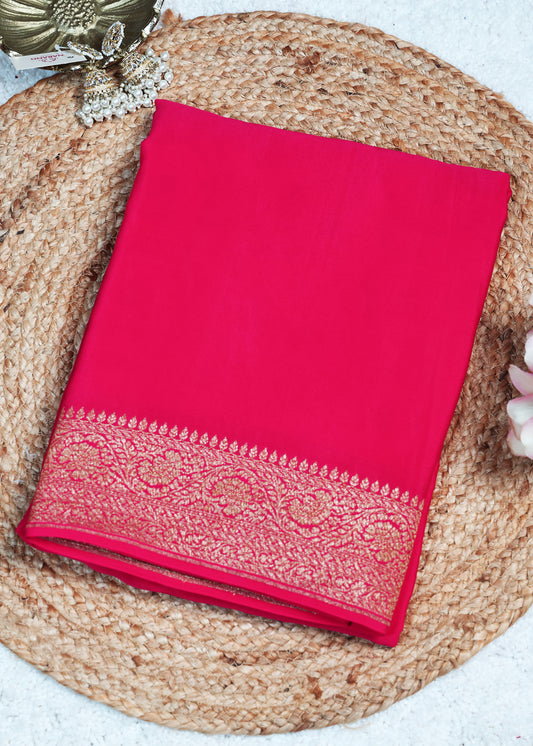 Deeya Plain Pink Banarasi Pure Crepe Saree with Unstitched Blouse