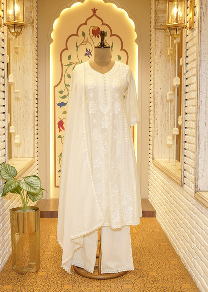 Alina White Chikankari Stitched Suit Set
