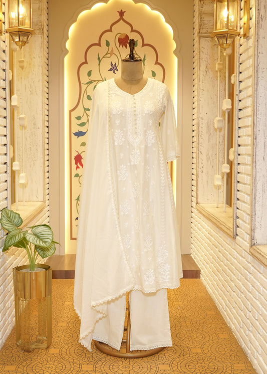 Alina White Chikankari Stitched Suit Set