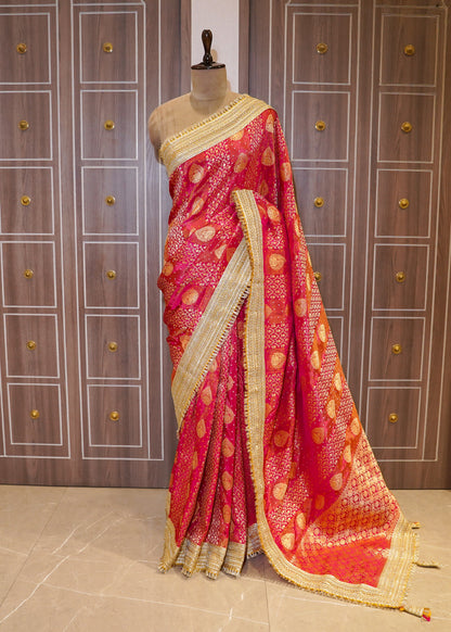 Rani Tissue Weaving Saree with Gota Lace and Unstitched Blouse