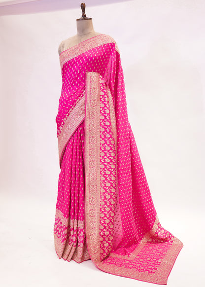Rani Booti Embroidered Dola Silk Saree with Unstitched Blouse