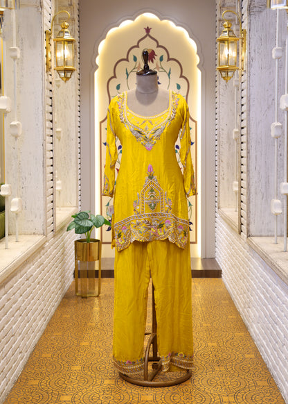 Suhani Yellow Crop Top with Kurti Set