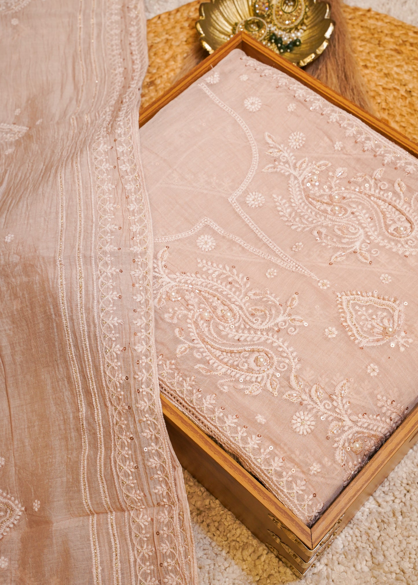 Pink Mul Cotton Thread Embroidered Unstitched Suit Set