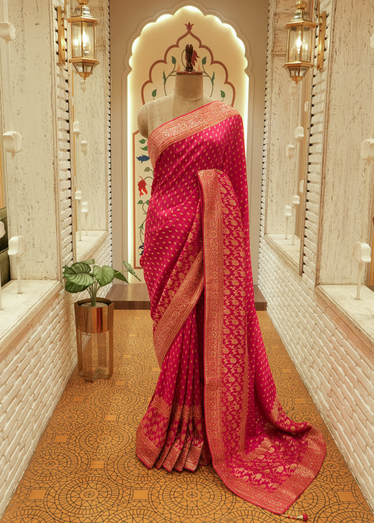 Ruhani Rani Booti Embroidered Dola Silk Saree with Unstitched Blouse
